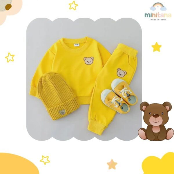 Conjunto de 2 piezas Polera y Pantalón color Amarillo diseño de Oso (No incluye Zapatitos y Gorrito)