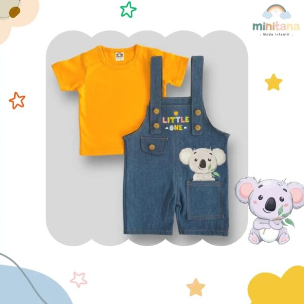 Conjunto de 2 piezas Polo Manga Corta y Overol de jean diseño de Koala